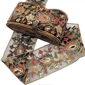 2yds Floral Embroidered Trim with Sequins New